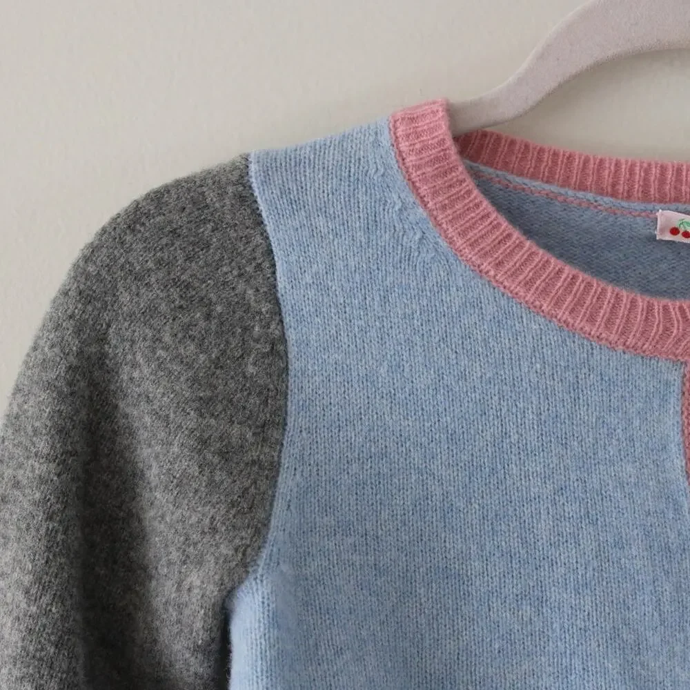 NWT Bonpoint Girls Wool Long Sleeve Button Front Color Block Cardigan Sweater 12